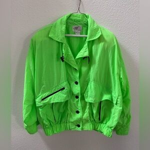Vintage Women's Brass Plum by Nordstrom Neon Green‎ Windbreaker Jacket Large